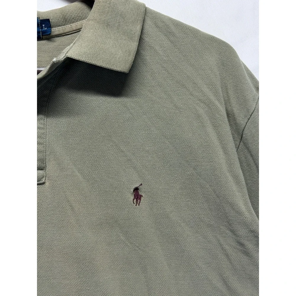 Polo Ralph Lauren Polo Shirt Mens Large Sage Green Cotton Pony Logo Side Slit